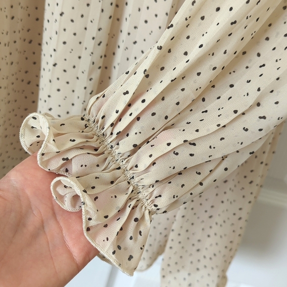 By Together Speckled Half Buttoned Long Balloon Sleeve Mini Shift Dress Cream S - Picture 11 of 14